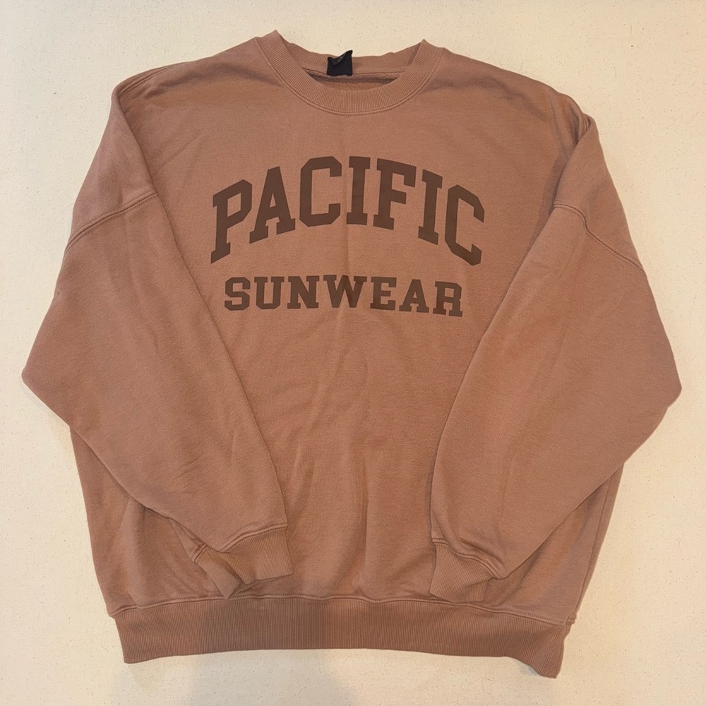 PacSun Brown Crewneck Sweater with Ribbed Cuffs